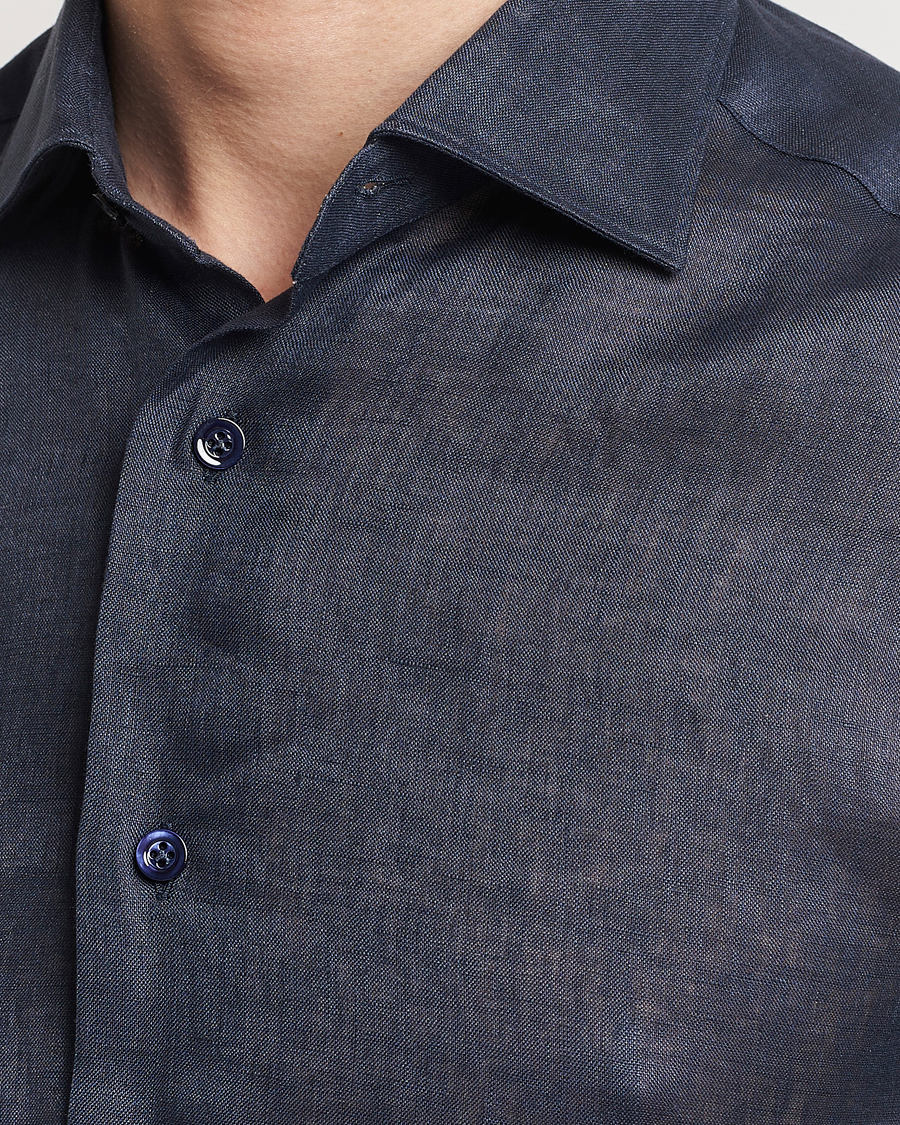Mies | Kauluspaidat | Mazzarelli | Soft Linen Cut Away Shirt Navy