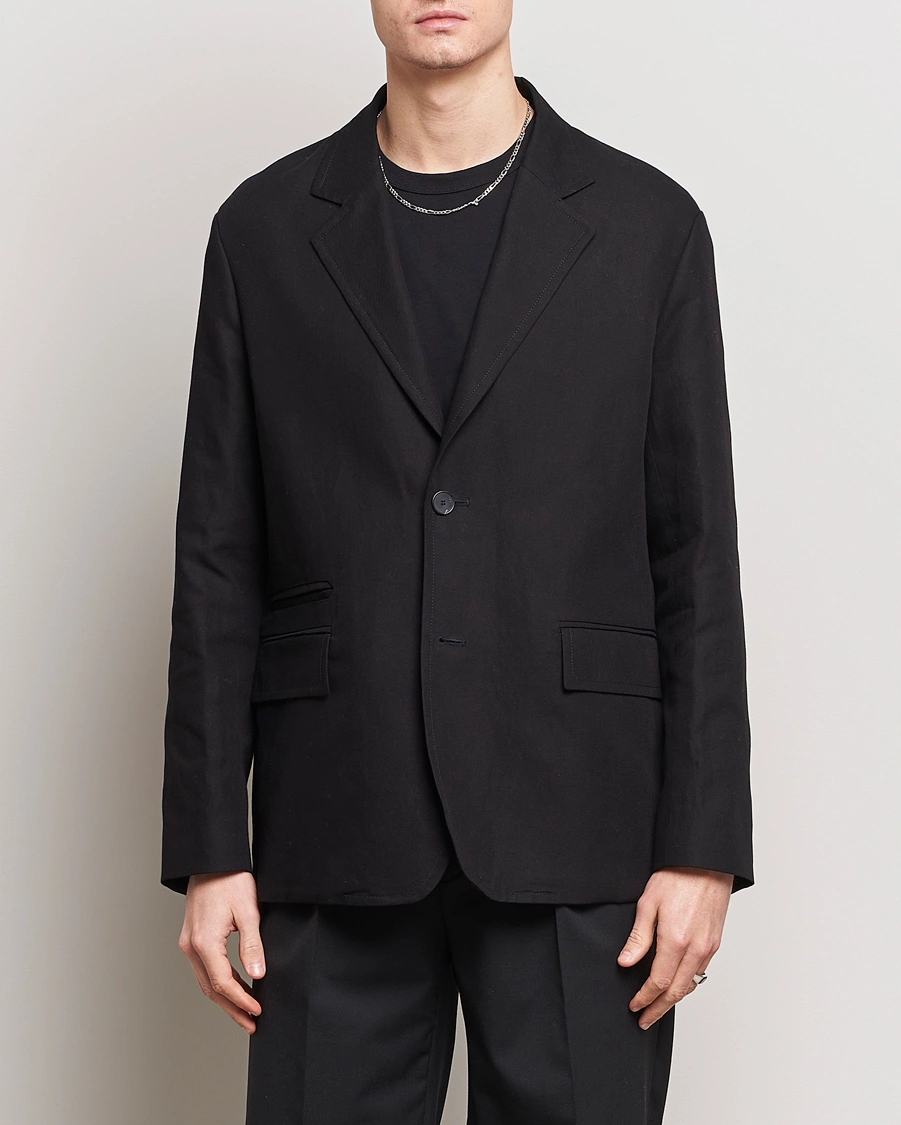 Mies | Vaatteet | Lanvin | Deconstructed Cotton/Linen Blazer Black