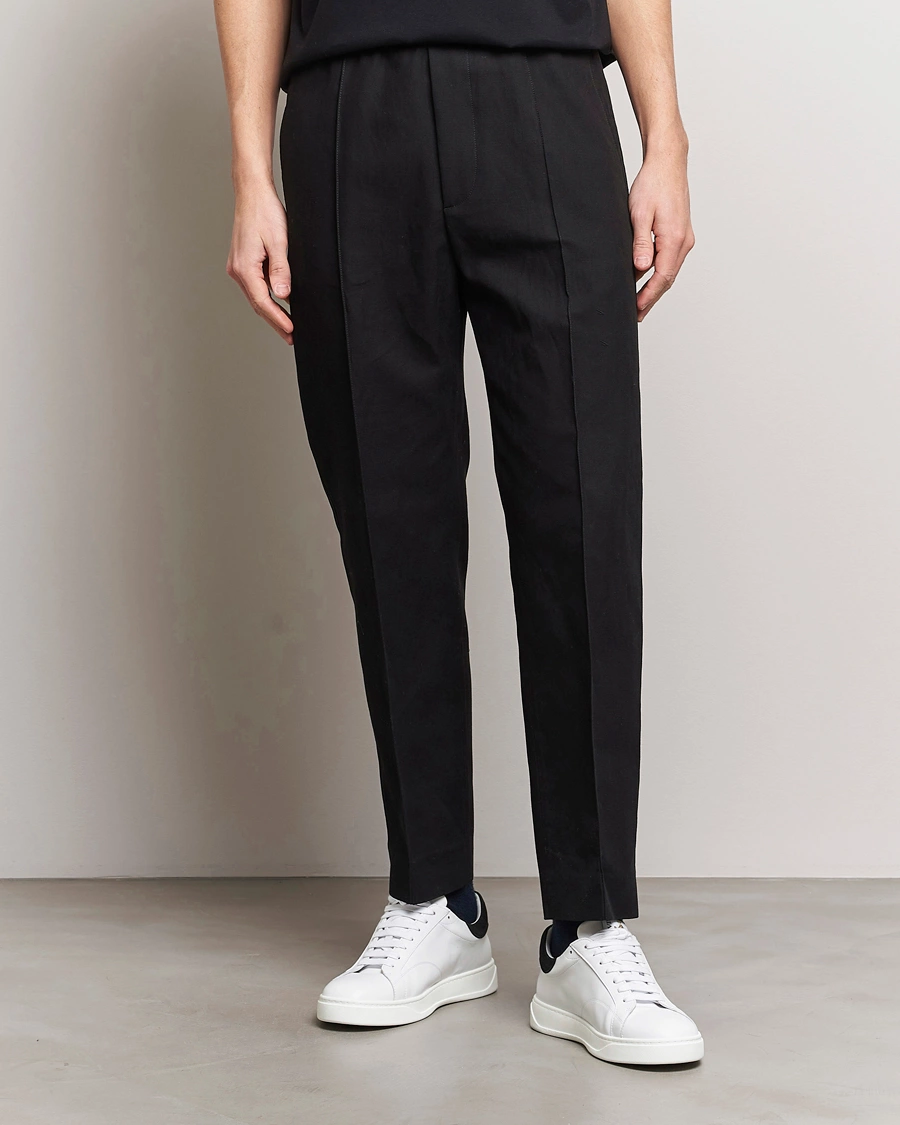 Mies | Kurenauhahousut | Lanvin | Cotton/Linen Drawstring Trousers Black
