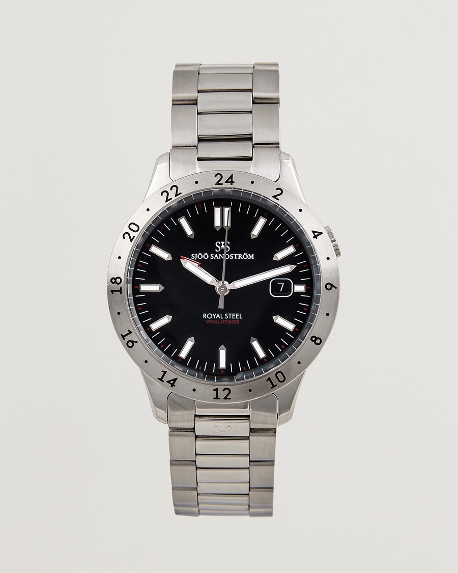 Mies | Sjöö Sandström Pre-Owned Royal Steel Worldstimer 41mm SS-1841-WT Silver | Sjöö Sandström Pre-Owned | Royal Steel Worldstimer 41mm SS-1841-WT Silver