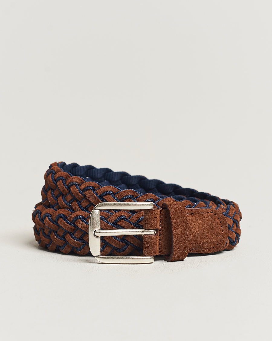 Mies | Anderson's Woven Suede Mix Belt 3 cm Brown/Blue | Anderson's | Woven Suede Mix Belt 3 cm Brown/Blue