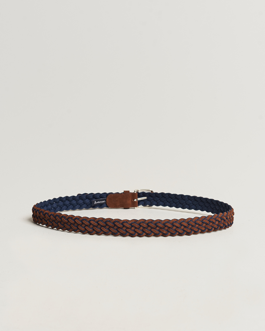Mies | Anderson's Woven Suede Mix Belt 3 cm Brown/Blue | Anderson's | Woven Suede Mix Belt 3 cm Brown/Blue