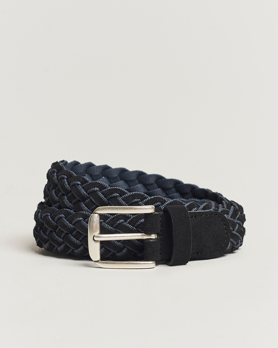 Mies | Anderson's Woven Suede Mix Belt 3 cm Navy | Anderson's | Woven Suede Mix Belt 3 cm Navy