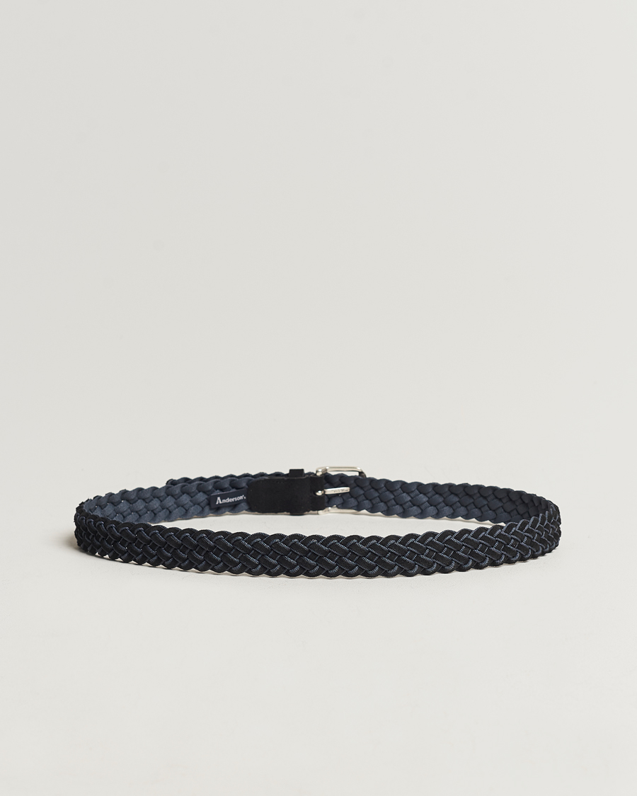Mies | Italian Department | Anderson's | Woven Suede Mix Belt 3 cm Navy
