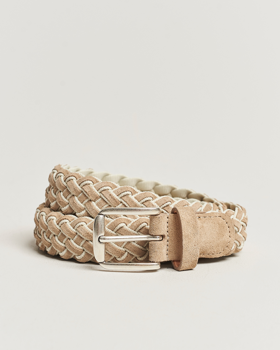 Mies | Anderson's Woven Suede Mix Belt 3 cm Beige | Anderson's | Woven Suede Mix Belt 3 cm Beige