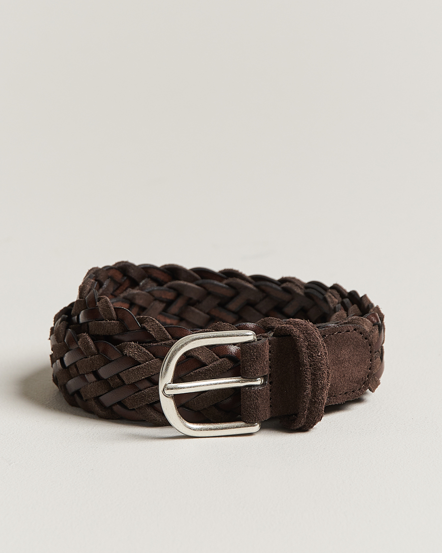 Mies | Anderson's Woven Suede/Leather Belt 3 cm Dark Brown | Anderson's | Woven Suede/Leather Belt 3 cm Dark Brown