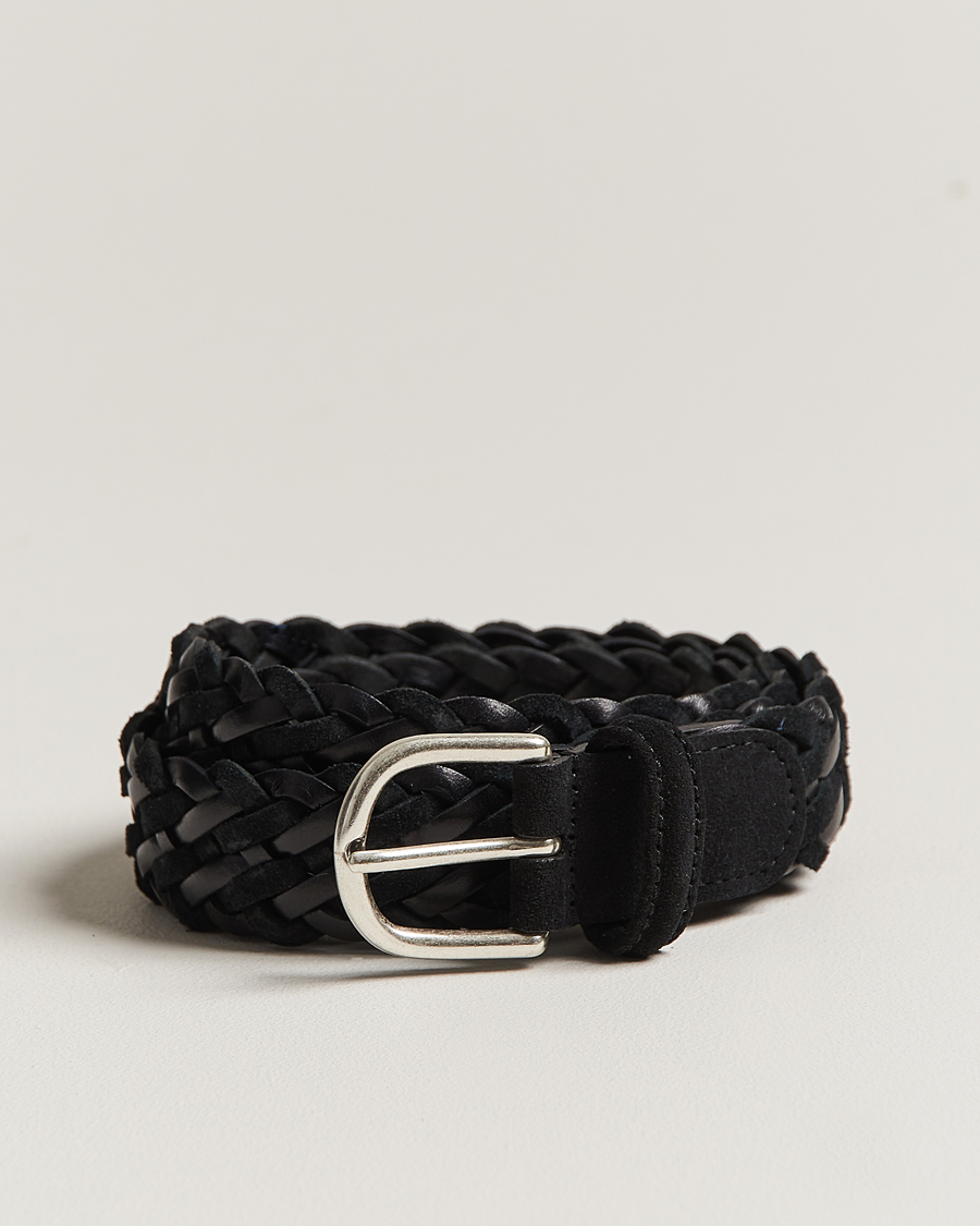 Mies | Anderson's Woven Suede/Leather Belt 3 cm Black | Anderson's | Woven Suede/Leather Belt 3 cm Black