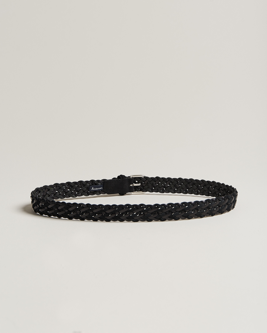 Mies | Vyöt | Anderson's | Woven Suede/Leather Belt 3 cm Black