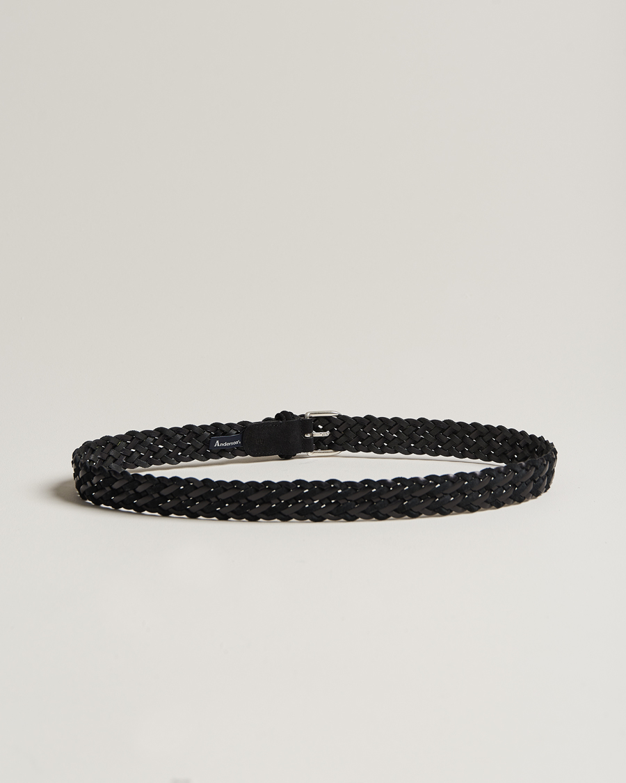 Mies | Anderson's Woven Suede/Leather Belt 3 cm Black | Anderson's | Woven Suede/Leather Belt 3 cm Black