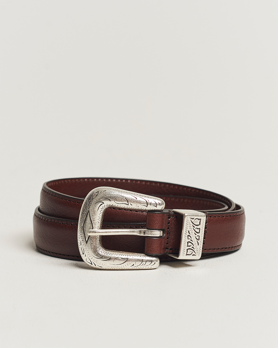 Mies | Anderson's Grained Western Leather Belt 2,5 cm Dark Brown | Anderson's | Grained Western Leather Belt 2,5 cm Dark Brown