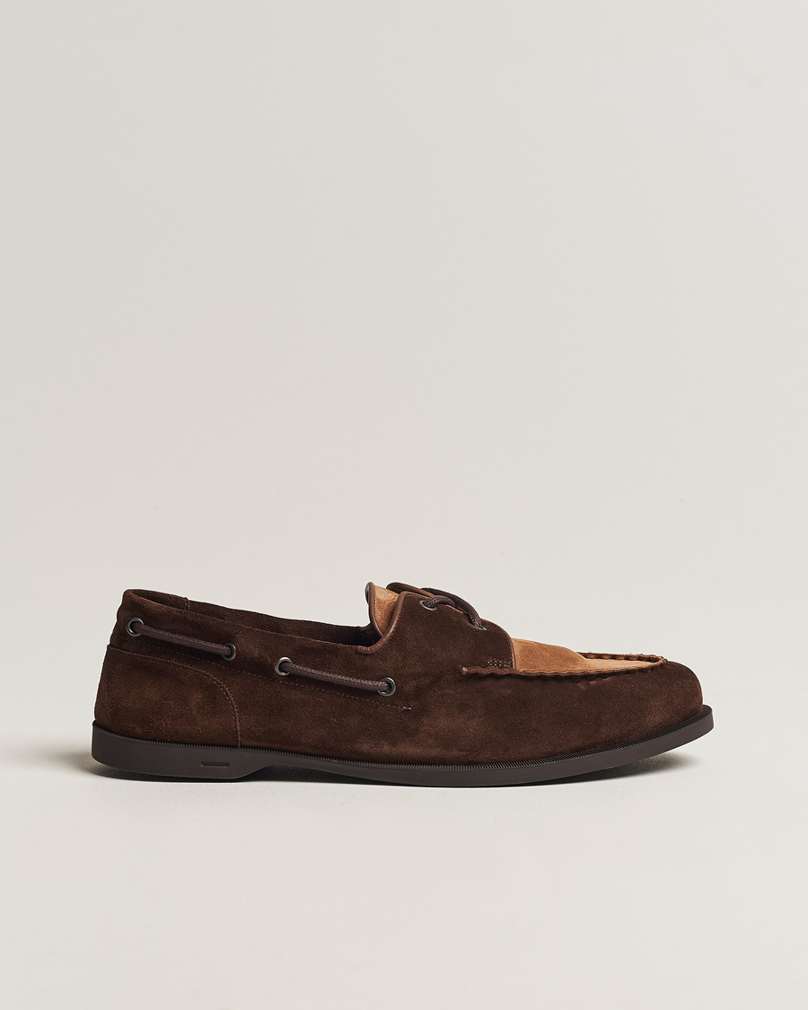 Mies | John Lobb Foil Boat Shoe Dark Brown/Cognac Suede | John Lobb | Foil Boat Shoe Dark Brown/Cognac Suede