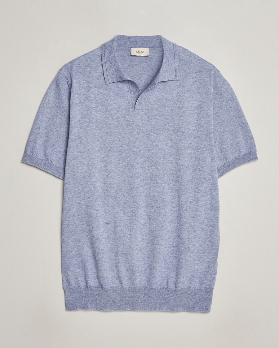 Mies | Pikeet | Altea | Cotton/Cashmere Polo Shirt Light Blue