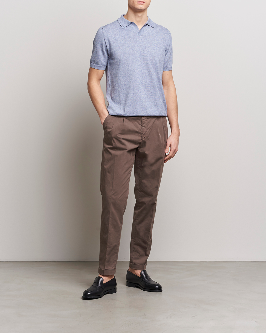 Mies | Pikeet | Altea | Cotton/Cashmere Polo Shirt Light Blue