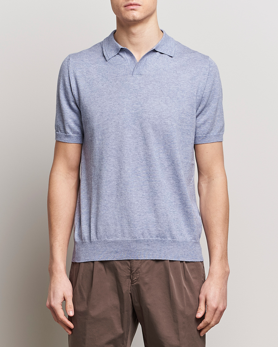 Mies | Pikeet | Altea | Cotton/Cashmere Polo Shirt Light Blue