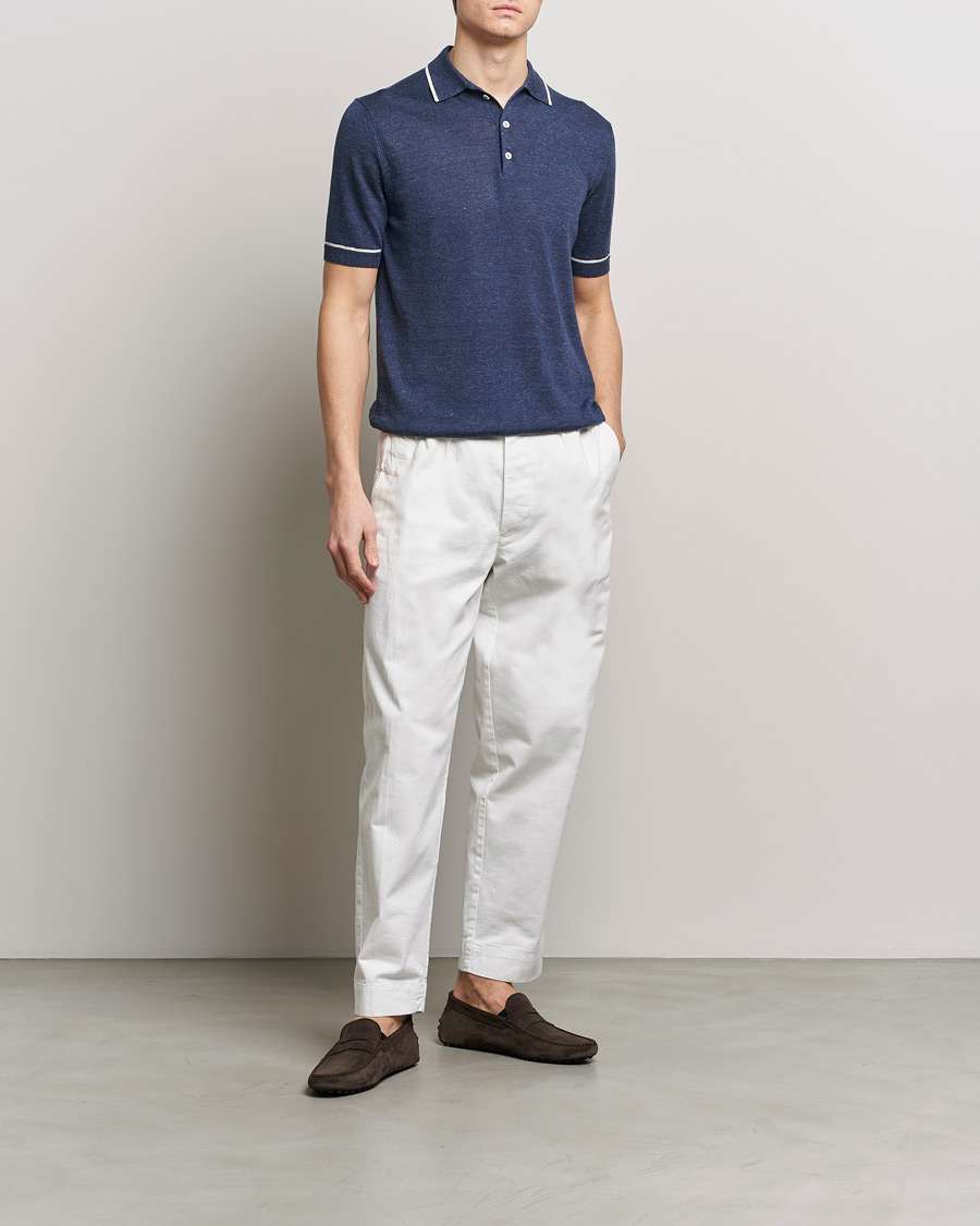 Mies | Pikeet | Altea | Linen/Cashmere Contrast Polo Navy