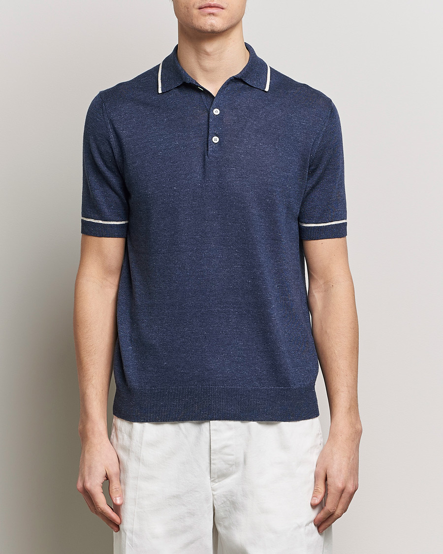 Mies | Pikeet | Altea | Linen/Cashmere Contrast Polo Navy
