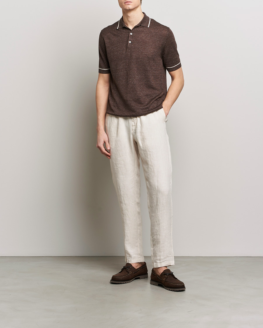 Mies | Pikeet | Altea | Linen/Cashmere Contrast Polo Dark Brown