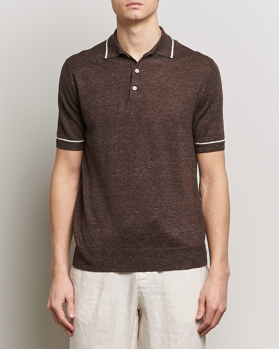 Mies | Pikeet | Altea | Linen/Cashmere Contrast Polo Dark Brown
