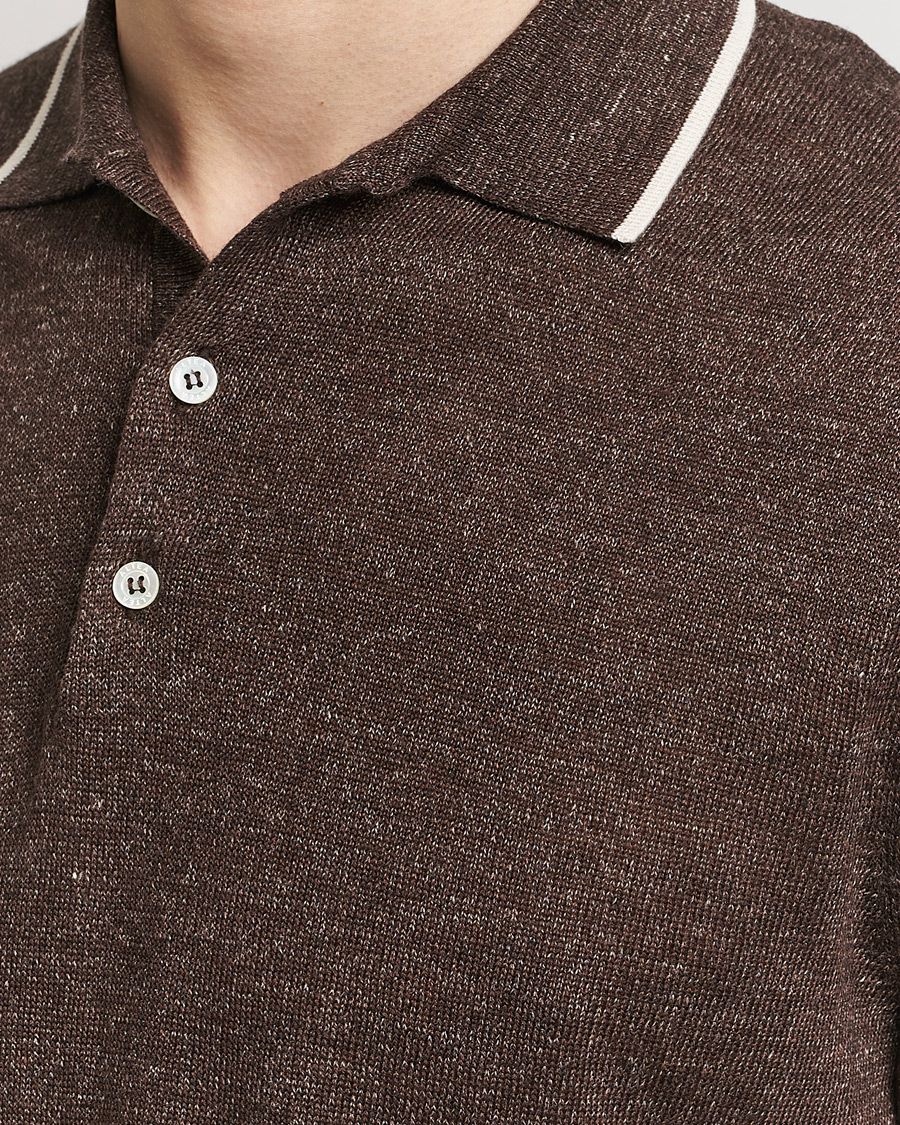 Mies | Pikeet | Altea | Linen/Cashmere Contrast Polo Dark Brown