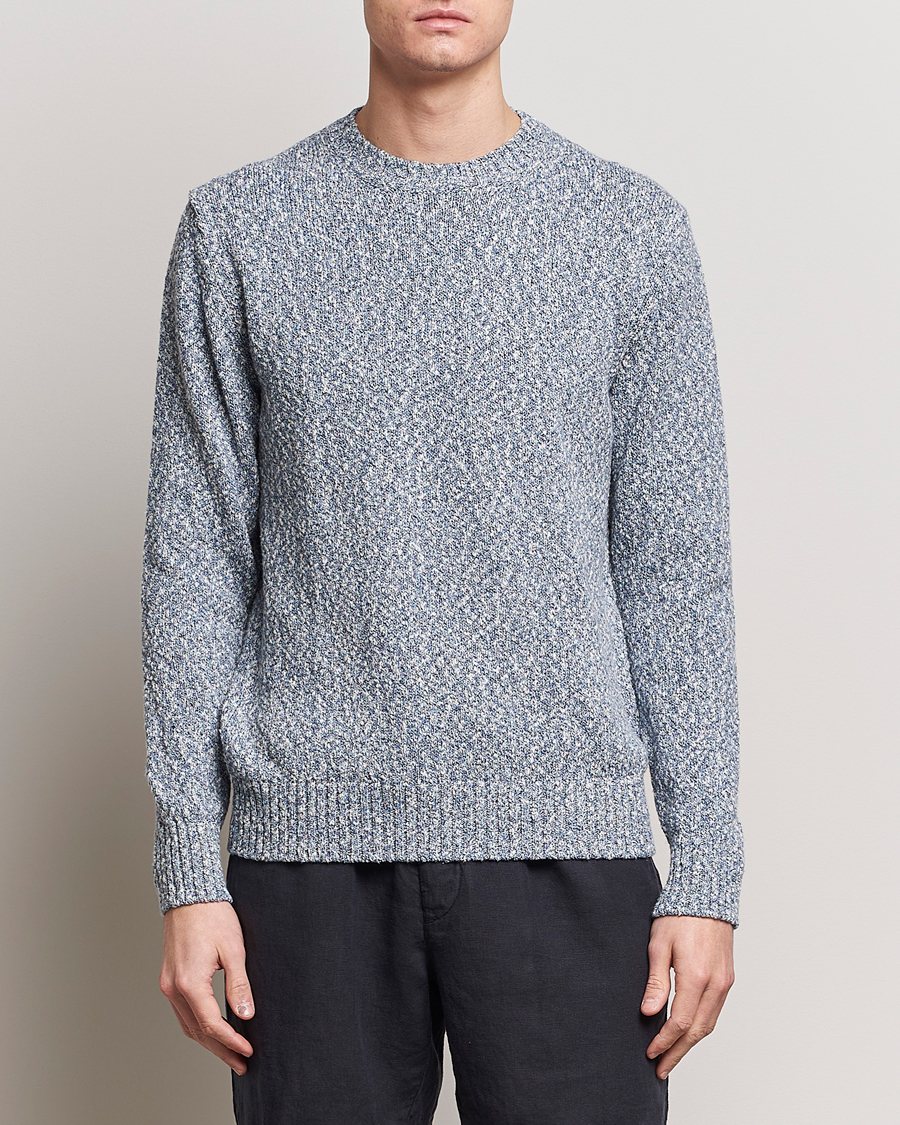 Mies | Puserot | Altea | Cotton Mouline Crew Neck Pullover Blue Melange
