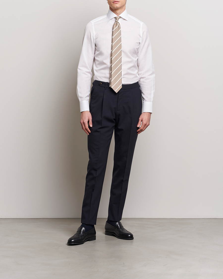 Mies | Kauluspaidat | Finamore Napoli | Milano Slim Linen Dress Shirt White