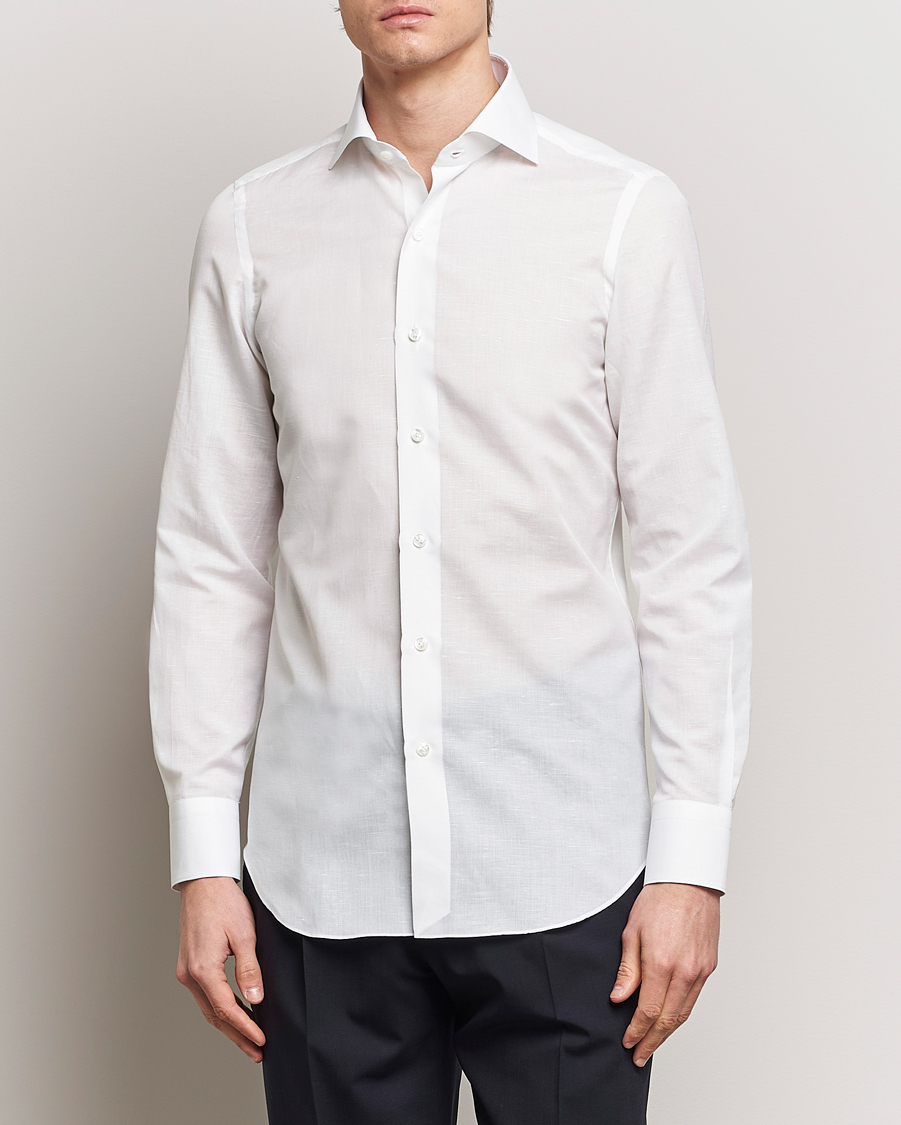 Mies | Viralliset | Finamore Napoli | Milano Slim Linen Dress Shirt White