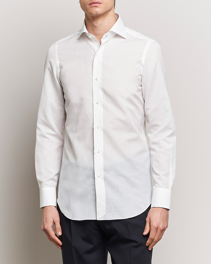 Mies | Kauluspaidat | Finamore Napoli | Milano Slim Linen Dress Shirt White