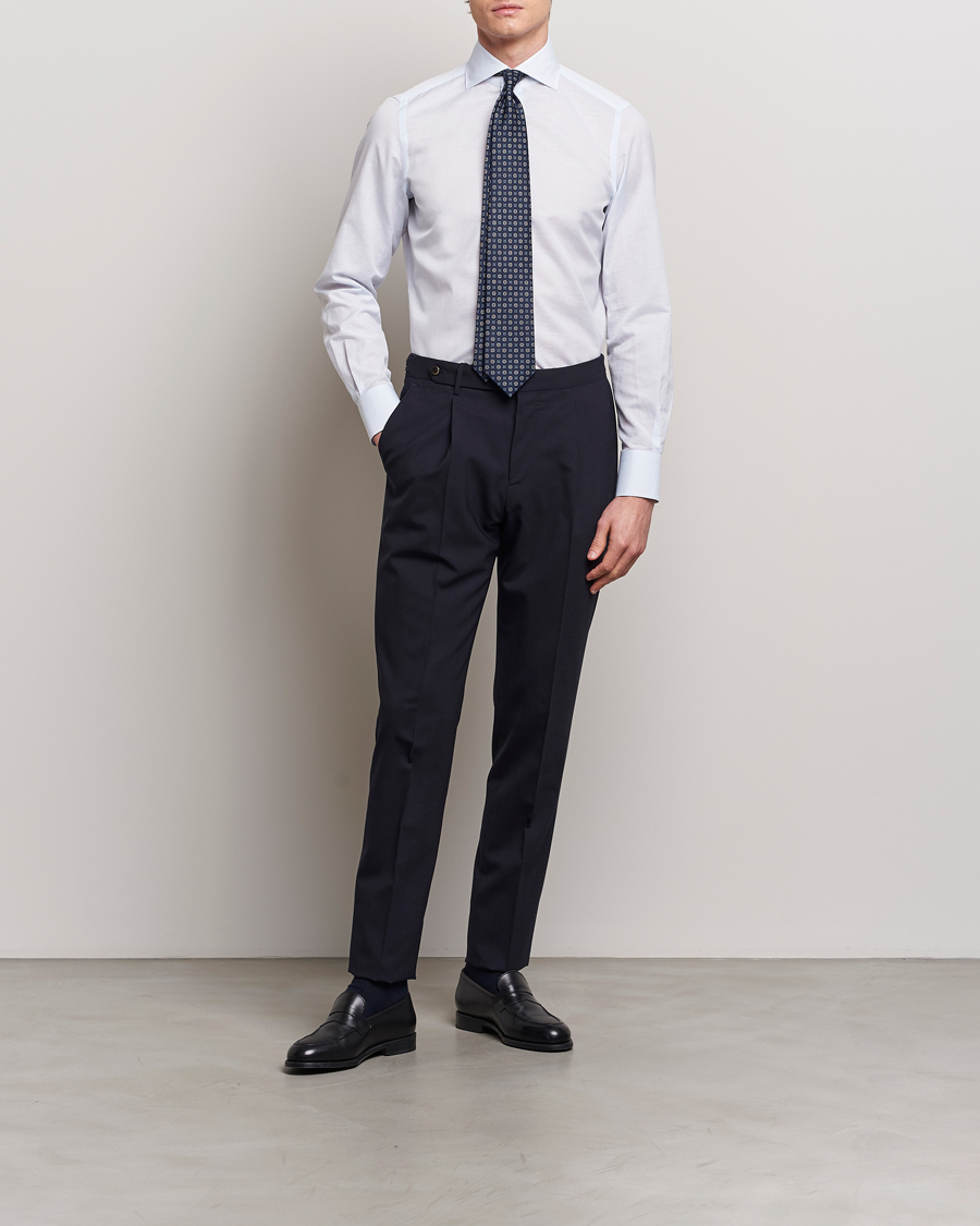 Mies | Kauluspaidat | Finamore Napoli | Milano Slim Linen Dress Shirt Light Blue