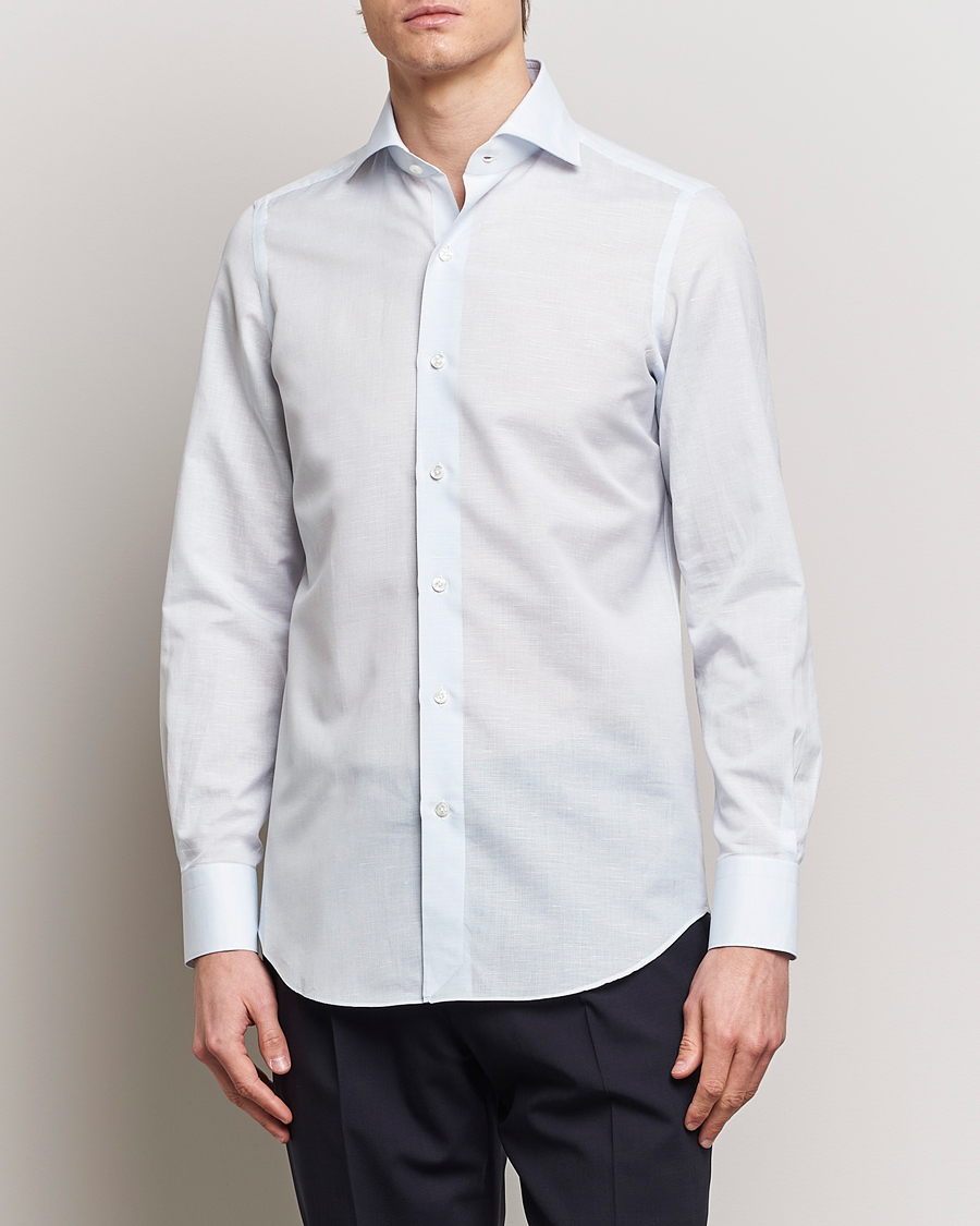 Mies | Kauluspaidat | Finamore Napoli | Milano Slim Linen Dress Shirt Light Blue