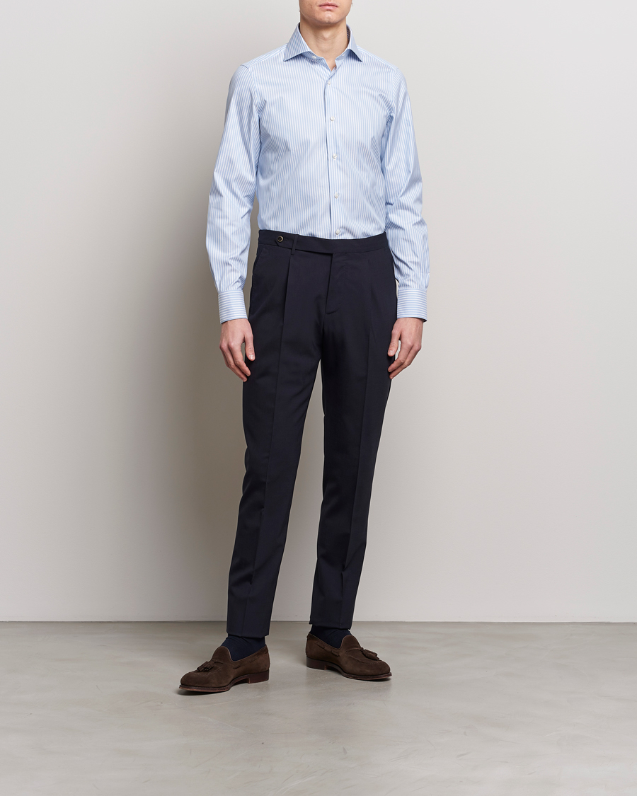 Mies | Kauluspaidat | Finamore Napoli | Milano Slim Royal Oxford Shirt Blue Stripe