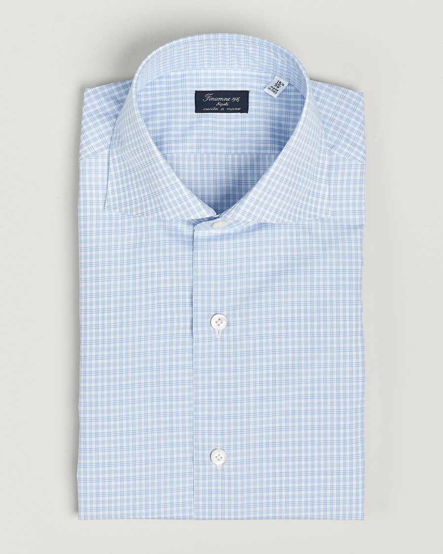 Mies | Kauluspaidat | Finamore Napoli | Milano Slim Checked Dress Shirt Light Blue