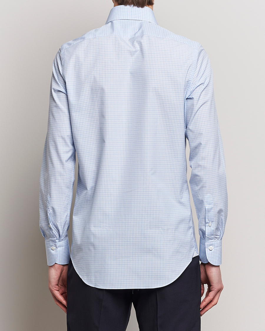 Mies | Kauluspaidat | Finamore Napoli | Milano Slim Checked Dress Shirt Light Blue