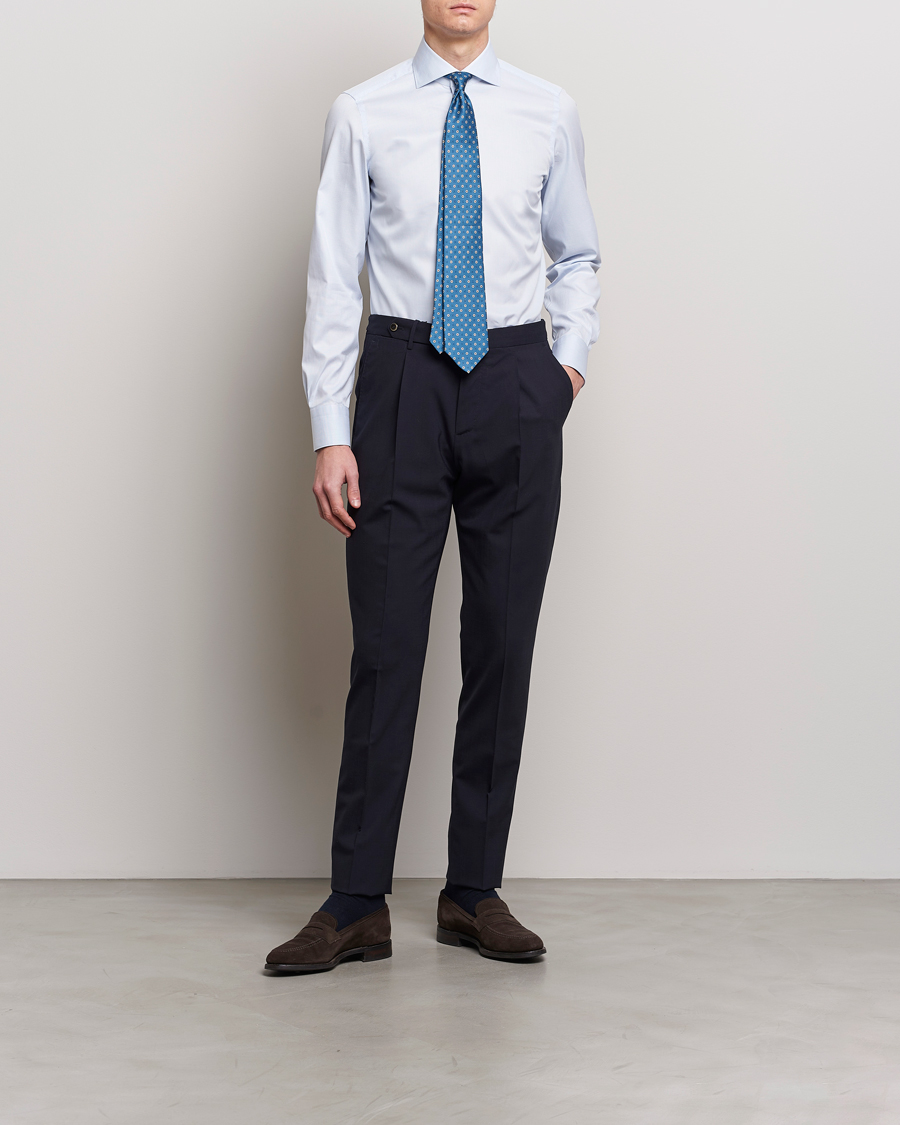 Mies | Kauluspaidat | Finamore Napoli | Milano Slim Structured Dress Shirt Light Blue