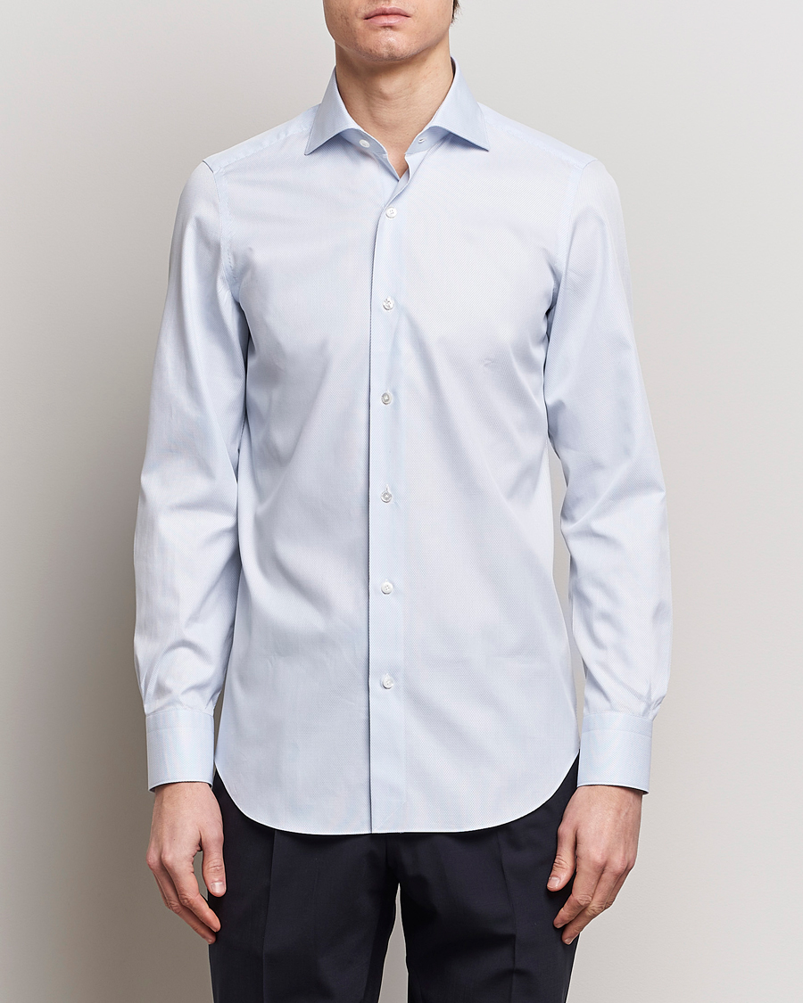 Mies |  | Finamore Napoli | Milano Slim Structured Dress Shirt Light Blue