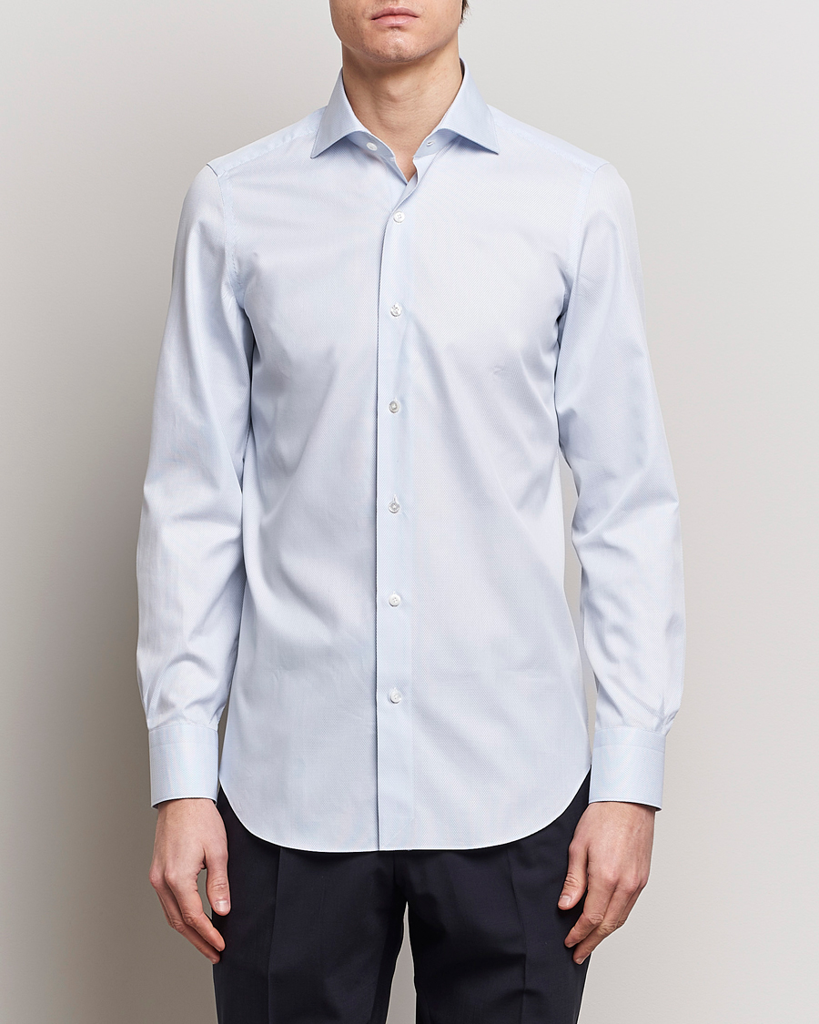 Mies | Kauluspaidat | Finamore Napoli | Milano Slim Structured Dress Shirt Light Blue