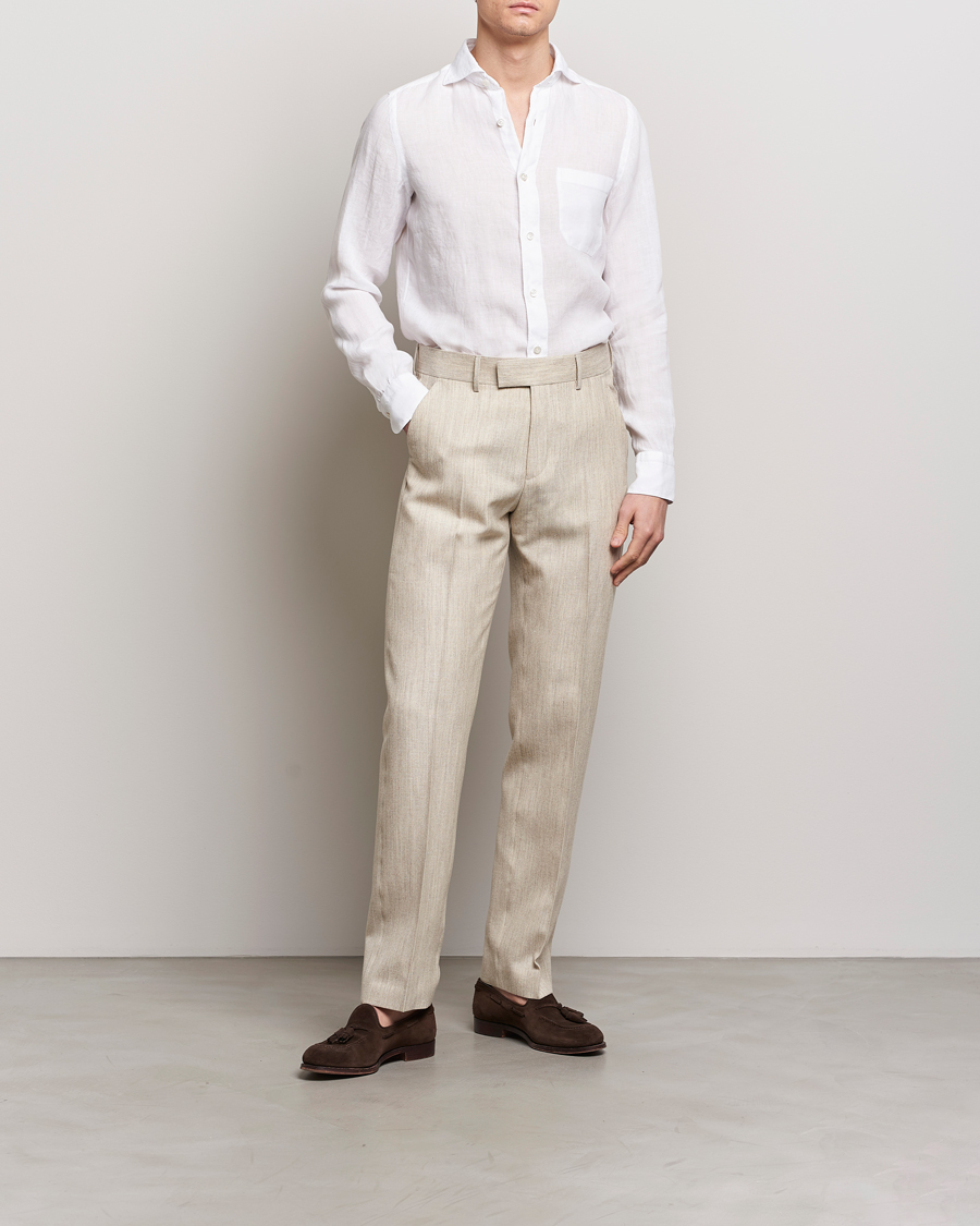 Mies | Kauluspaidat | Finamore Napoli | Gaeta Linen Pocket Shirt White