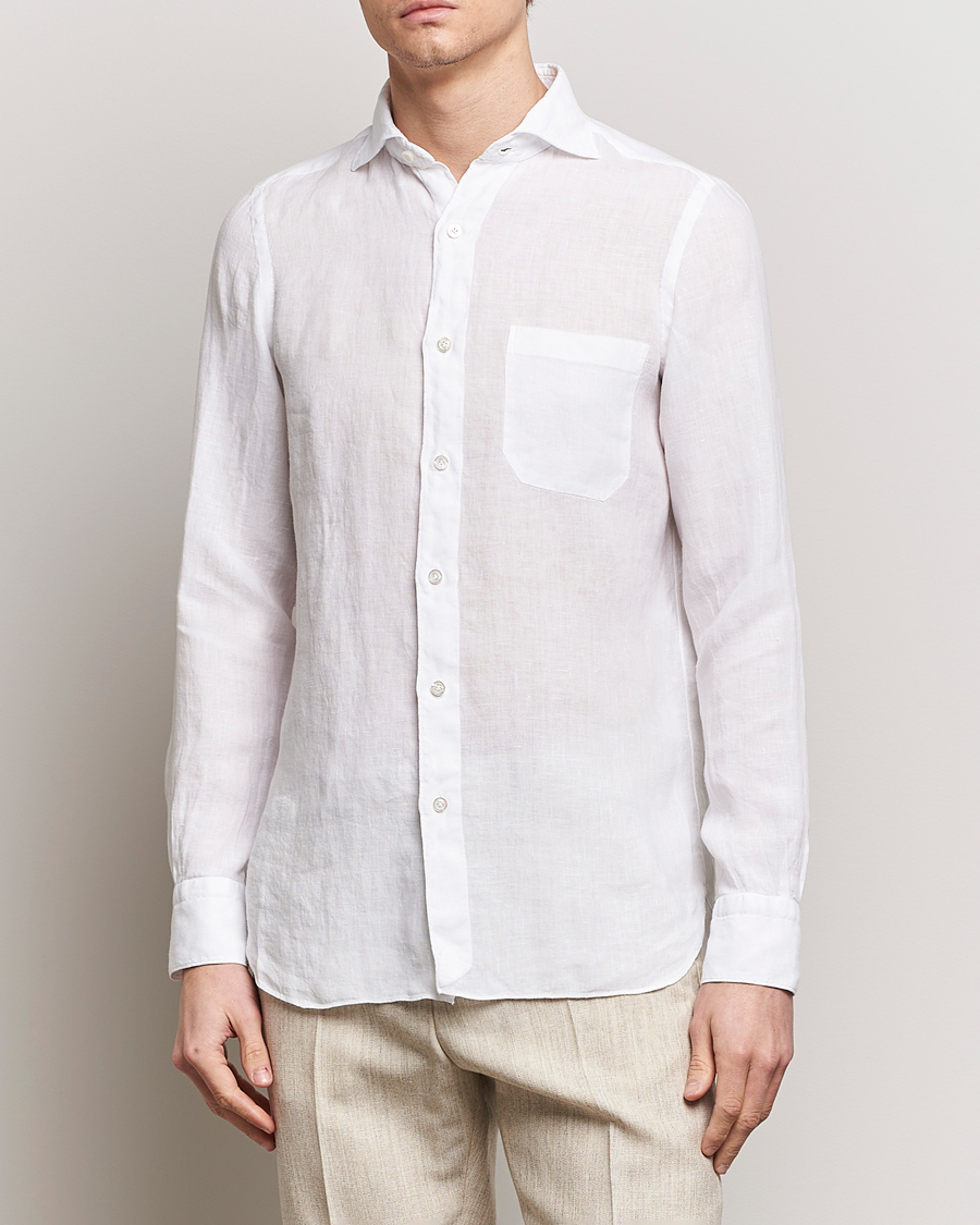 Mies | Pellavapaidat | Finamore Napoli | Gaeta Linen Pocket Shirt White
