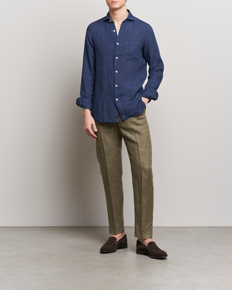 Mies | Kauluspaidat | Finamore Napoli | Gaeta Linen Pocket Shirt Navy