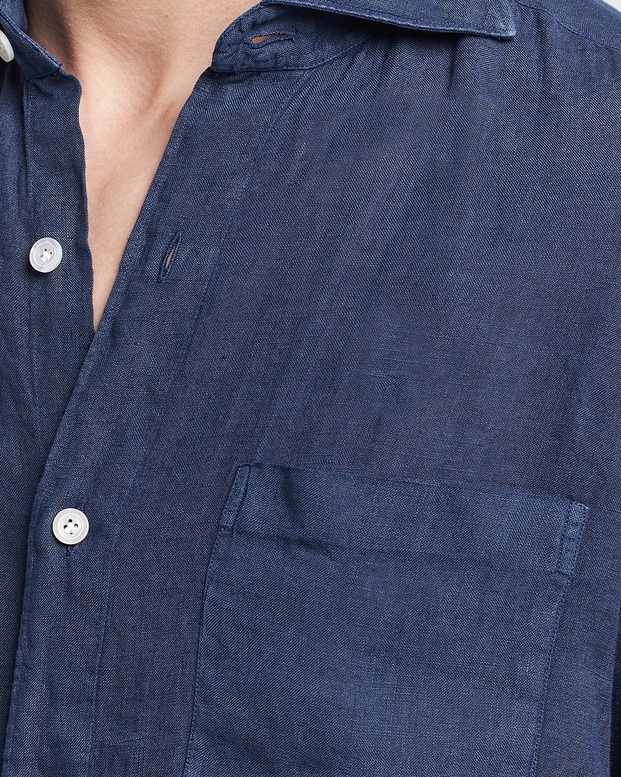 Mies | Kauluspaidat | Finamore Napoli | Gaeta Linen Pocket Shirt Navy
