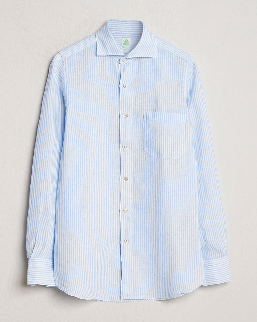 Mies | Kauluspaidat | Finamore Napoli | Gaeta Striped Linen Pocket Shirt Light Blue