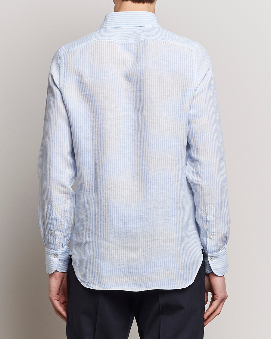 Mies | Kauluspaidat | Finamore Napoli | Gaeta Striped Linen Pocket Shirt Light Blue