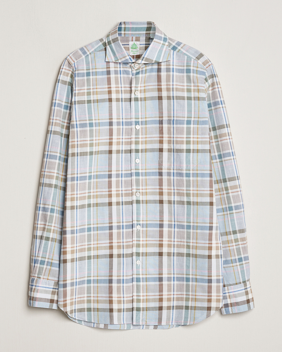 Mies | Kauluspaidat | Finamore Napoli | Gaeta Cotton/Linen Pocket Shirt Beige Check