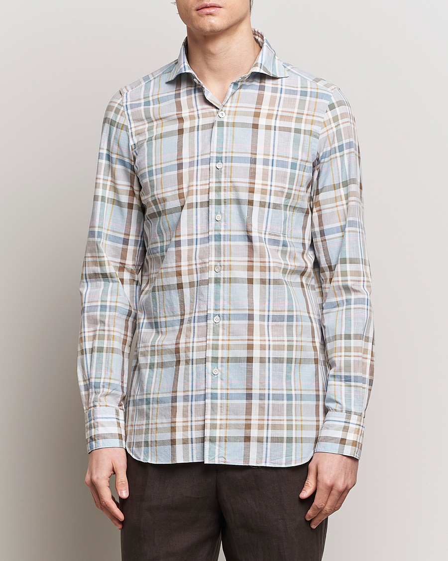 Mies | Kauluspaidat | Finamore Napoli | Gaeta Cotton/Linen Pocket Shirt Beige Check