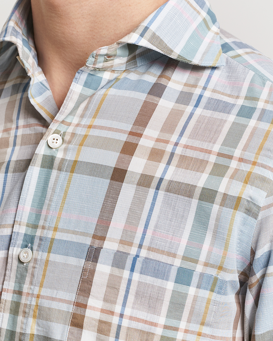 Mies | Kauluspaidat | Finamore Napoli | Gaeta Cotton/Linen Pocket Shirt Beige Check