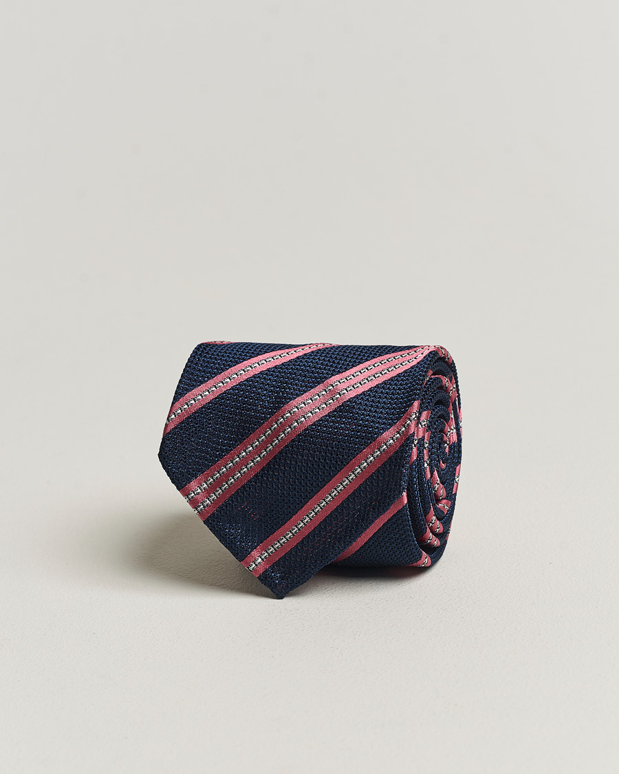 Mies | Finamore Napoli Jacquard Regimental Stripe Silk Tie Navy/Red | Finamore Napoli | Jacquard Regimental Stripe Silk Tie Navy/Red