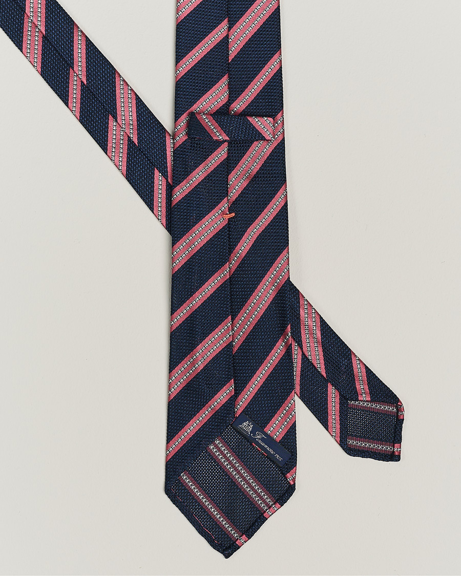 Mies | Finamore Napoli Jacquard Regimental Stripe Silk Tie Navy/Red | Finamore Napoli | Jacquard Regimental Stripe Silk Tie Navy/Red