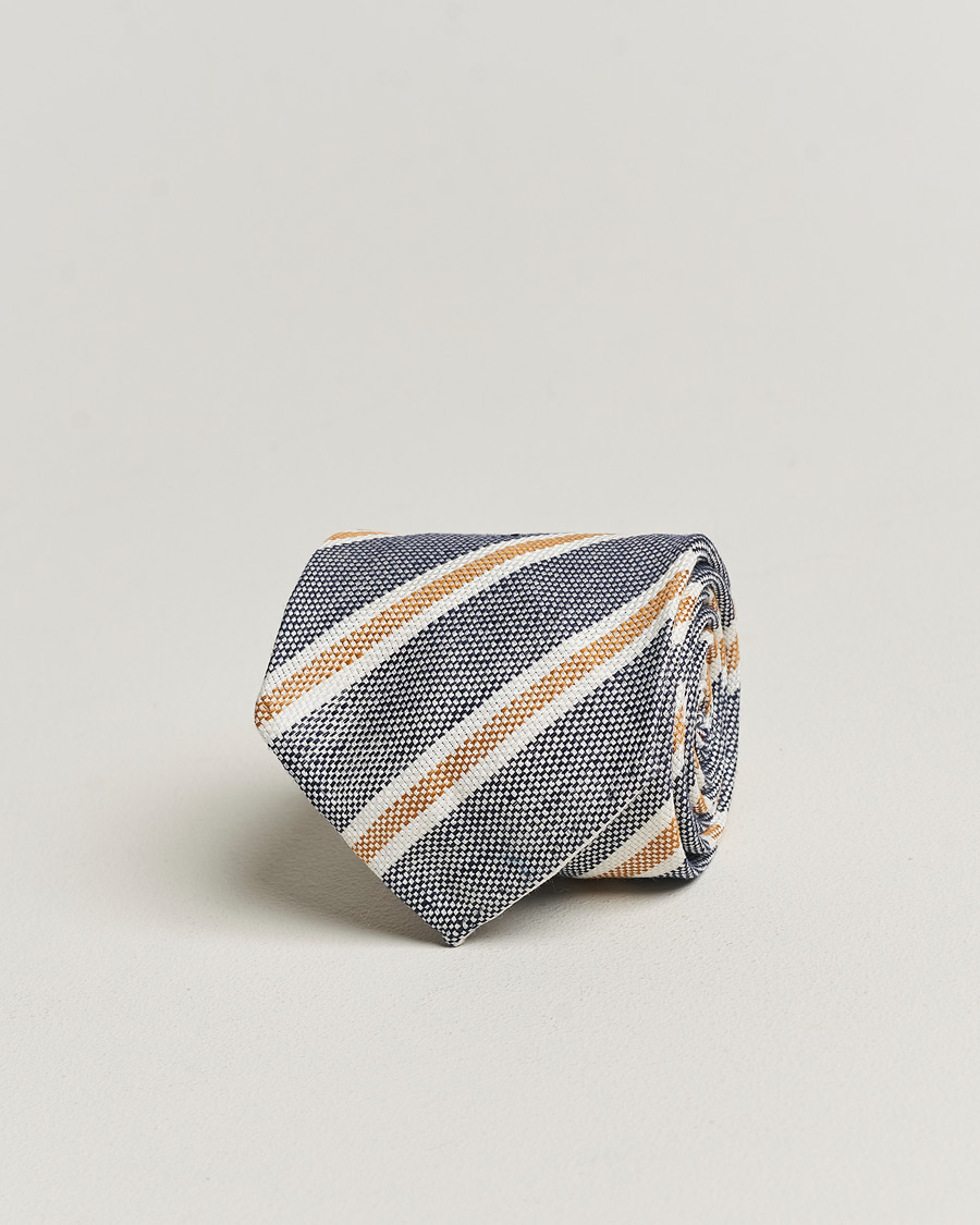 Mies | Finamore Napoli Regimental Stripe Linen Tie Navy/Beige | Finamore Napoli | Regimental Stripe Linen Tie Navy/Beige