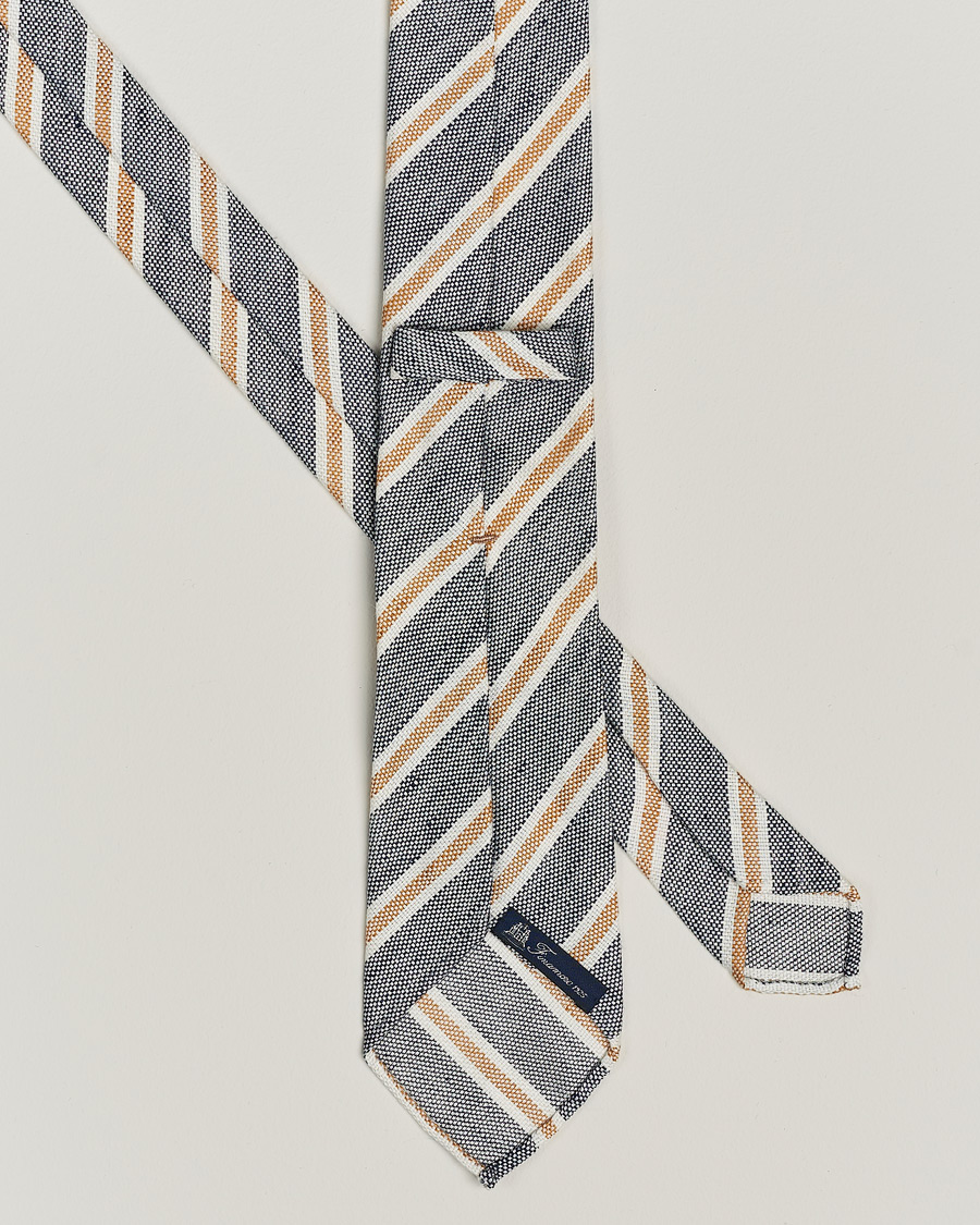 Mies | Finamore Napoli Regimental Stripe Linen Tie Navy/Beige | Finamore Napoli | Regimental Stripe Linen Tie Navy/Beige