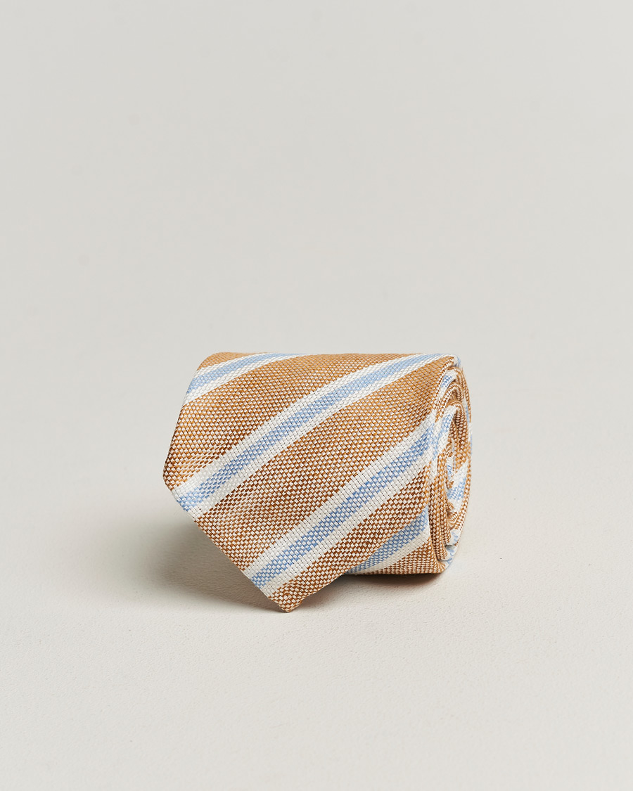 Mies | Finamore Napoli Regimental Stripe Linen Tie Beige/Blue | Finamore Napoli | Regimental Stripe Linen Tie Beige/Blue