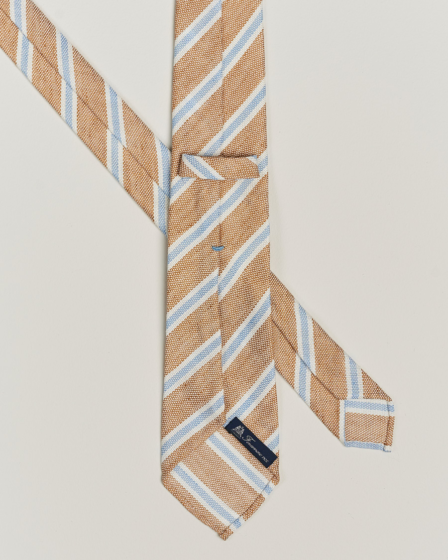 Mies | Finamore Napoli Regimental Stripe Linen Tie Beige/Blue | Finamore Napoli | Regimental Stripe Linen Tie Beige/Blue